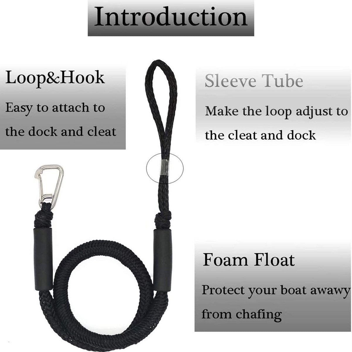 Mooring Rope Boat Equipment - 2 Pieces - Extendable 1.2 - 1.7M - Mooring Rope for Boats - Black - Mooring Rope - Boat Rope - Boat Accessories for Boats Dock - Dock Line with Hooks - For Boats, Kayaks, Jet Skis, Pontoons, Canoes - Image 2