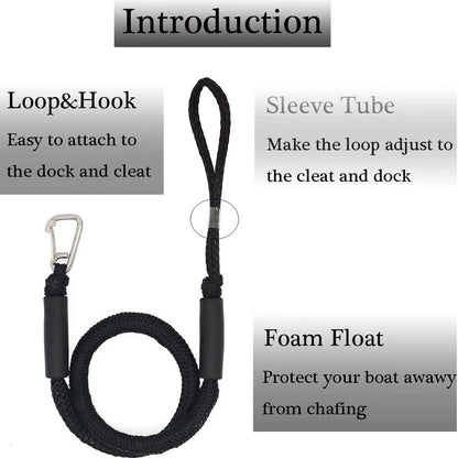 Mooring Rope Boat Equipment - 2 Pieces - Extendable 1.2 - 1.7M - Mooring Rope for Boats - Black - Mooring Rope - Boat Rope - Boat Accessories for Boats Dock - Dock Line with Hooks - For Boats, Kayaks, Jet Skis, Pontoons, Canoes - Image 2