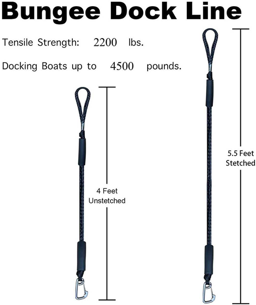 Mooring Rope Boat Equipment - 2 Pieces - Extendable 1.2 - 1.7M - Mooring Rope for Boats - Black - Mooring Rope - Boat Rope - Boat Accessories for Boats Dock - Dock Line with Hooks - For Boats, Kayaks, Jet Skis, Pontoons, Canoes - Image 5