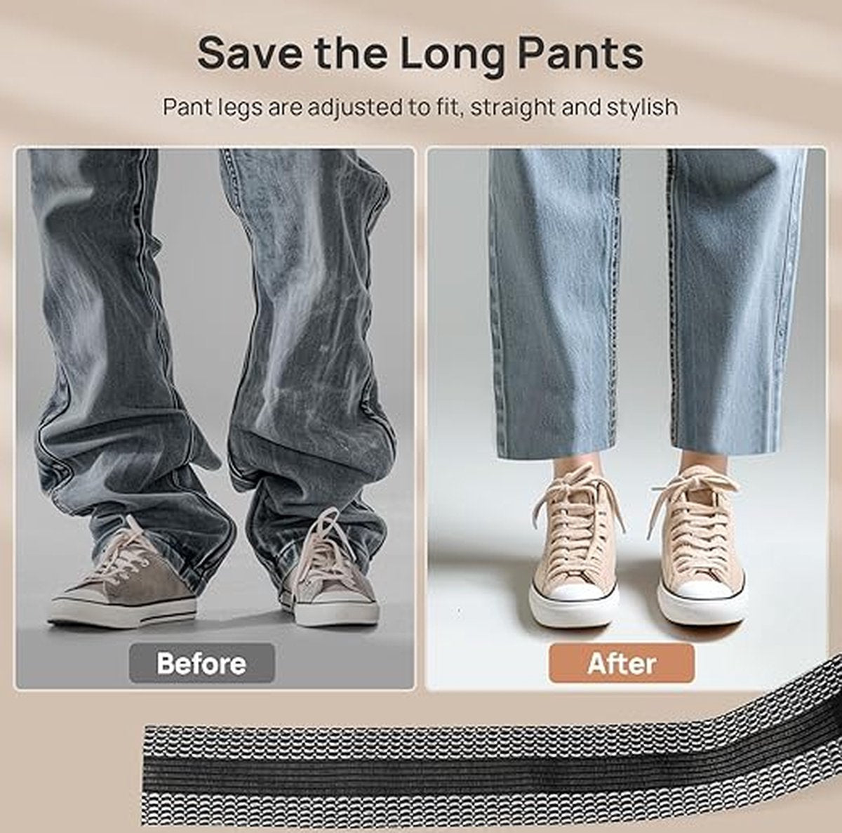 Iron-on tape - Shorten trousers - Shortening hem tape - Black - 5 meters - Image 4
