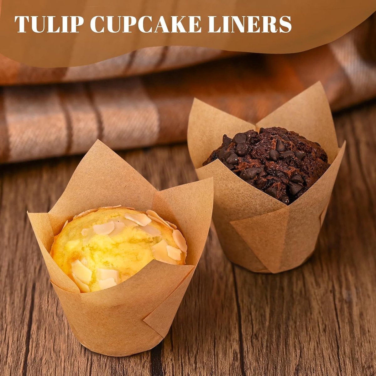 Set of 120 Paper Muffin Cups - Tulip Design - Food Grade Baking Paper - Non-Stick - High Temperature Resistant - For Wedding, Kids Birthday Party Supplies - Image 2