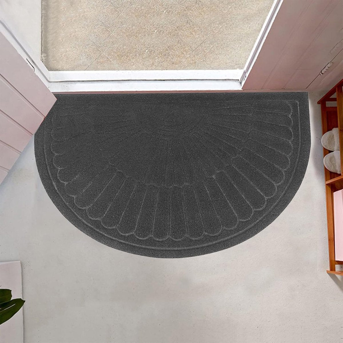 Rubber doormat - Semi-circular - Outdoor Anti-slip Washable Doormat - Rain - Outdoor - Indoor doormat - Dark gray - Drying mat - 60 * 90 cm - cleaning mat - outdoor - hall - balcony - Image 2