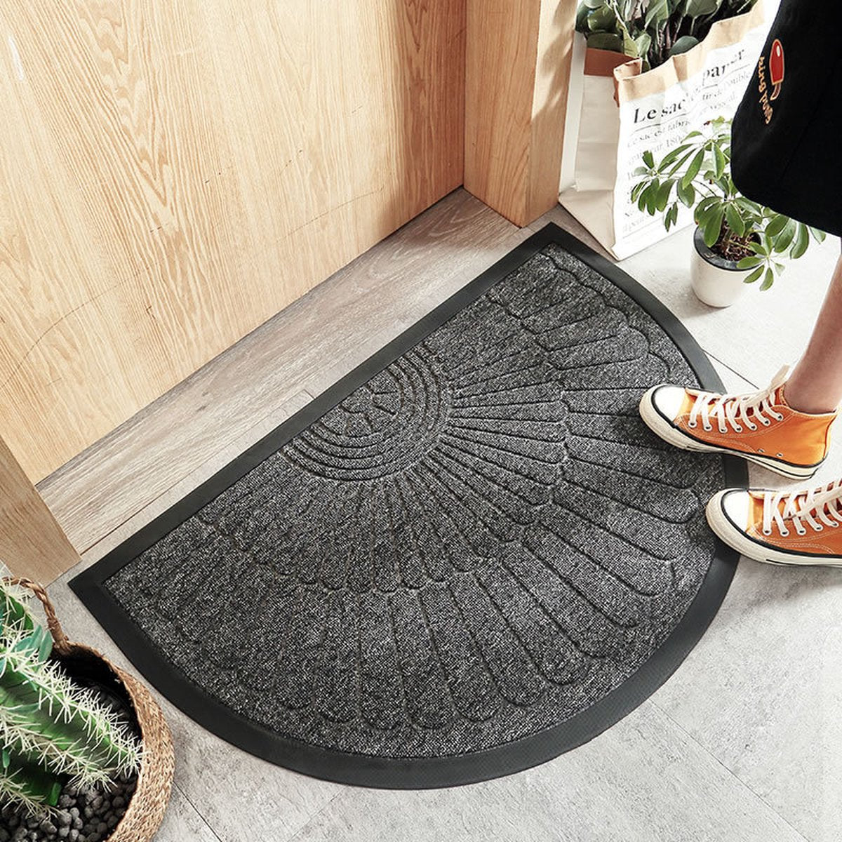 Rubber doormat - Semi-circular - Outdoor Anti-slip Washable Doormat - Rain - Outdoor - Indoor doormat - Dark gray - Drying mat - 60 * 90 cm - cleaning mat - outdoor - hall - balcony - Image 5