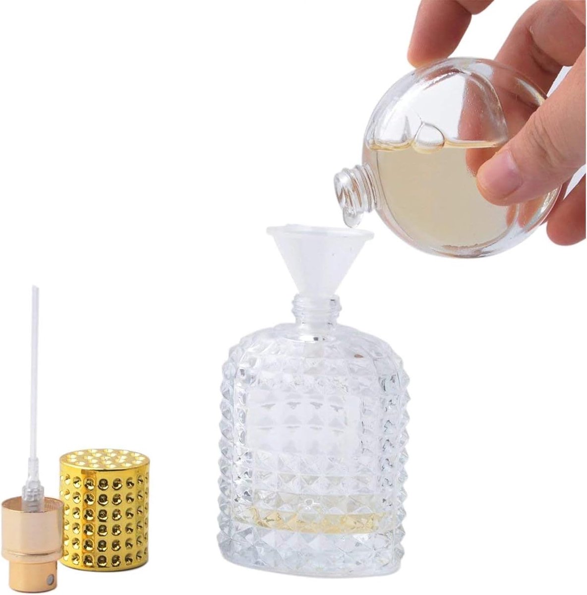Mini perfume bottles - 50ml - Empty spray bottle - Travel bottle - Perfume atomizer - Perfume bottles - Refillable - Gold - Transparent - Glass - For travel, going out, handbags - Image 3