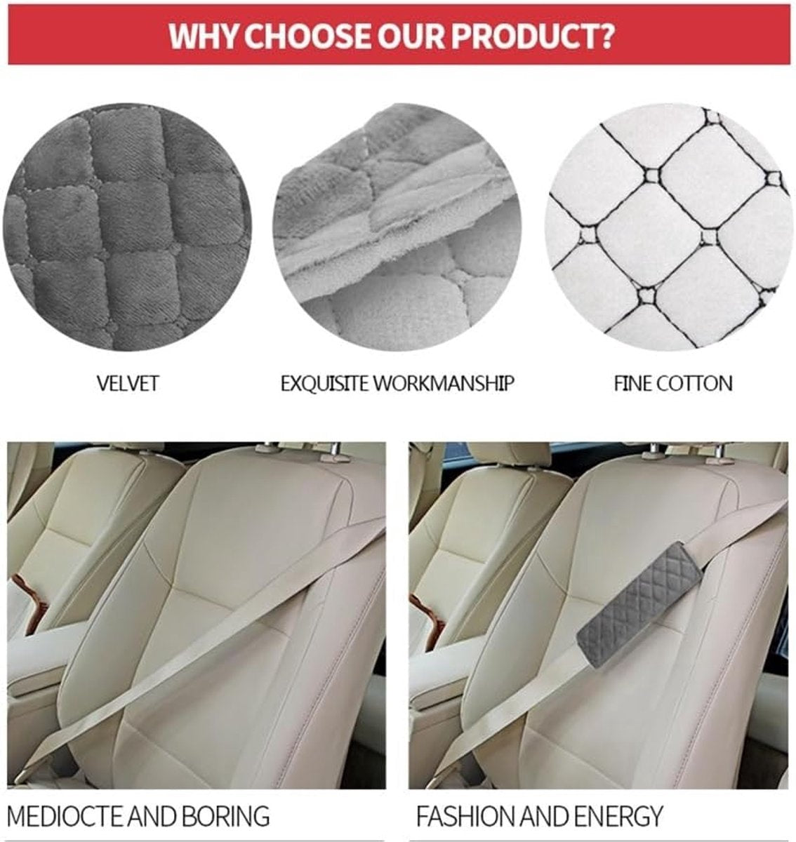 Seat Belt Covers - 4 Pieces - Seat Belt Cushion - Seat Belt Protector - Seat Belt Cover - Shoulder Covers - Car Seat Belt Cover - Shoulder Cover - Car Seat Belt Protector - Universal - Black + Gray - 27cm - Image 4