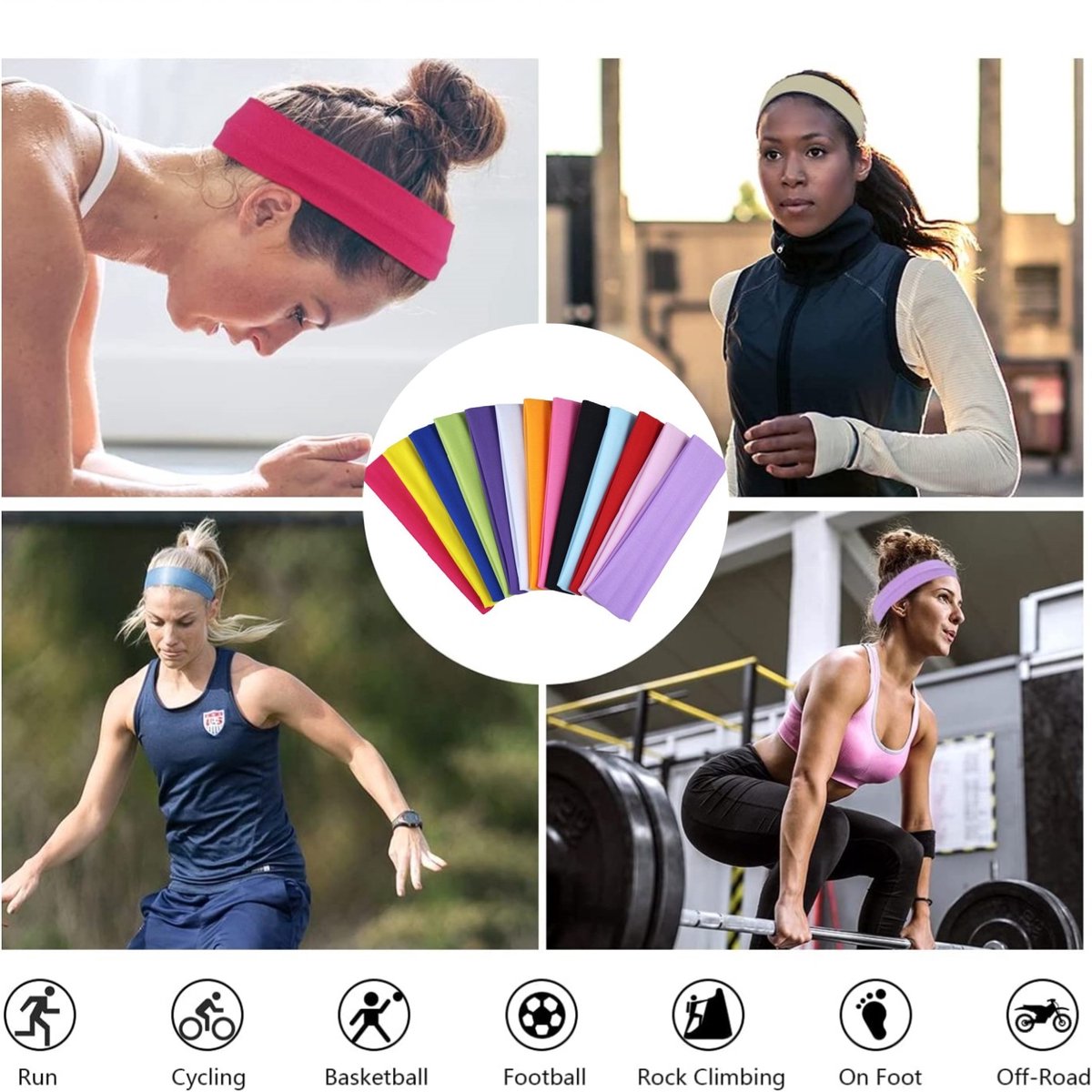 Headband - 20 Pieces - Sports Headbands - Headband - Adults - Yoga Headbands - Elastic Non-Slip - Fitness - Sweatband - Athletic - Gym - Dance - Running - Hair Accessories - 20*5CM - Image 2