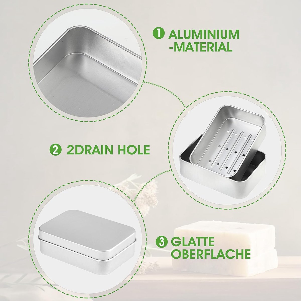 pieces - Soap box with lid - Soap dish - Soap holders - Protective and travel tin - Soap box - Soap dish - aluminum - Travel size toiletries - Bathroom accessories - for holidays and travel - Image 2
