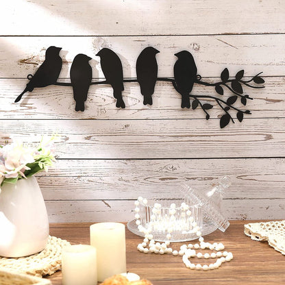 Birds on a branch wall decoration metal wall decoration iron 5 birds black hollow sculpture decor hanging ornament rustic hanging sign for living room office home - Image 3