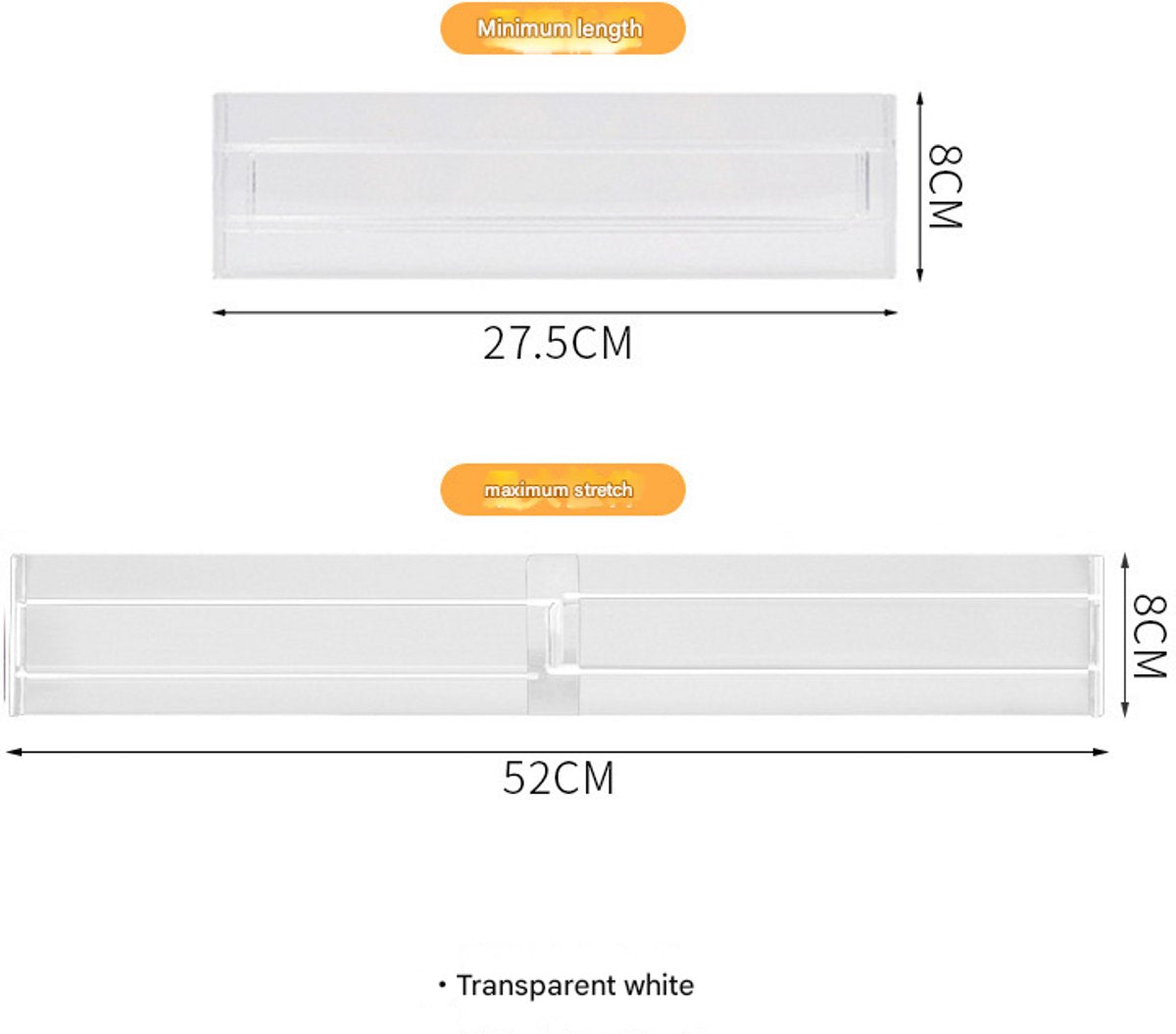Drawer divider - 4 pieces - Drawer divider - Drawer organizer - Tools - Adjustable/extendable (27.5-52 cm) - For Clothes/Kitchen/Bathroom/Wardrobe - Transparent - Plastic - Image 3