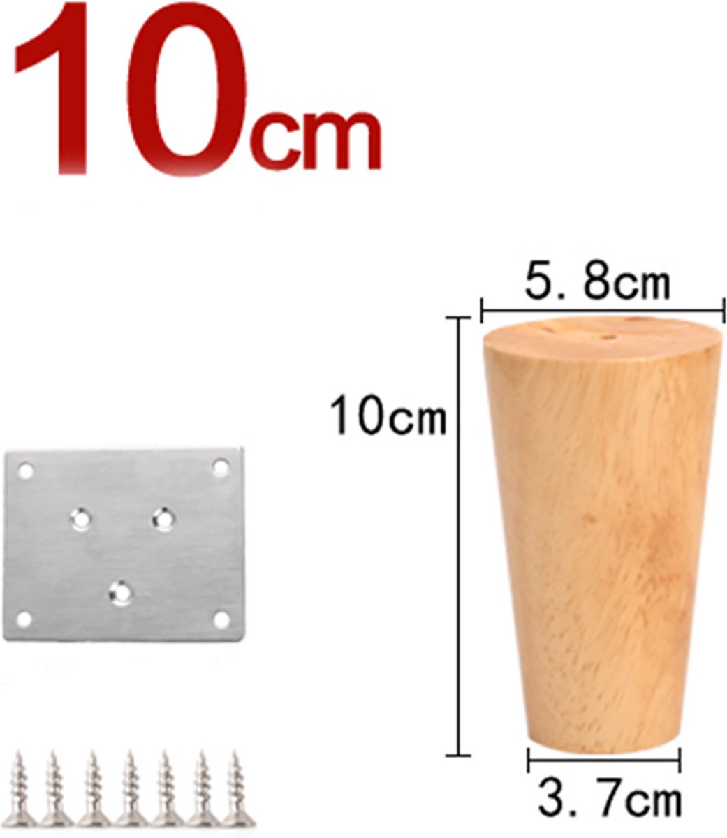4 pieces - Furniture leg - Wooden furniture leg - Furniture Legs - wood color - wooden - 10 cm - Image 6