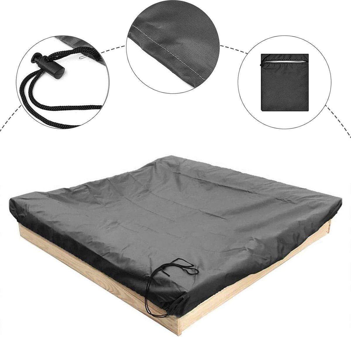 Waterproof sandpit cover - with drawstring - black - 120 x 120 x 20 cm - for sandpit, pool, patio, garden, square - Oxford cloth - waterproof, windproof, dustproof - suitable for protecting children's toys - Image 3