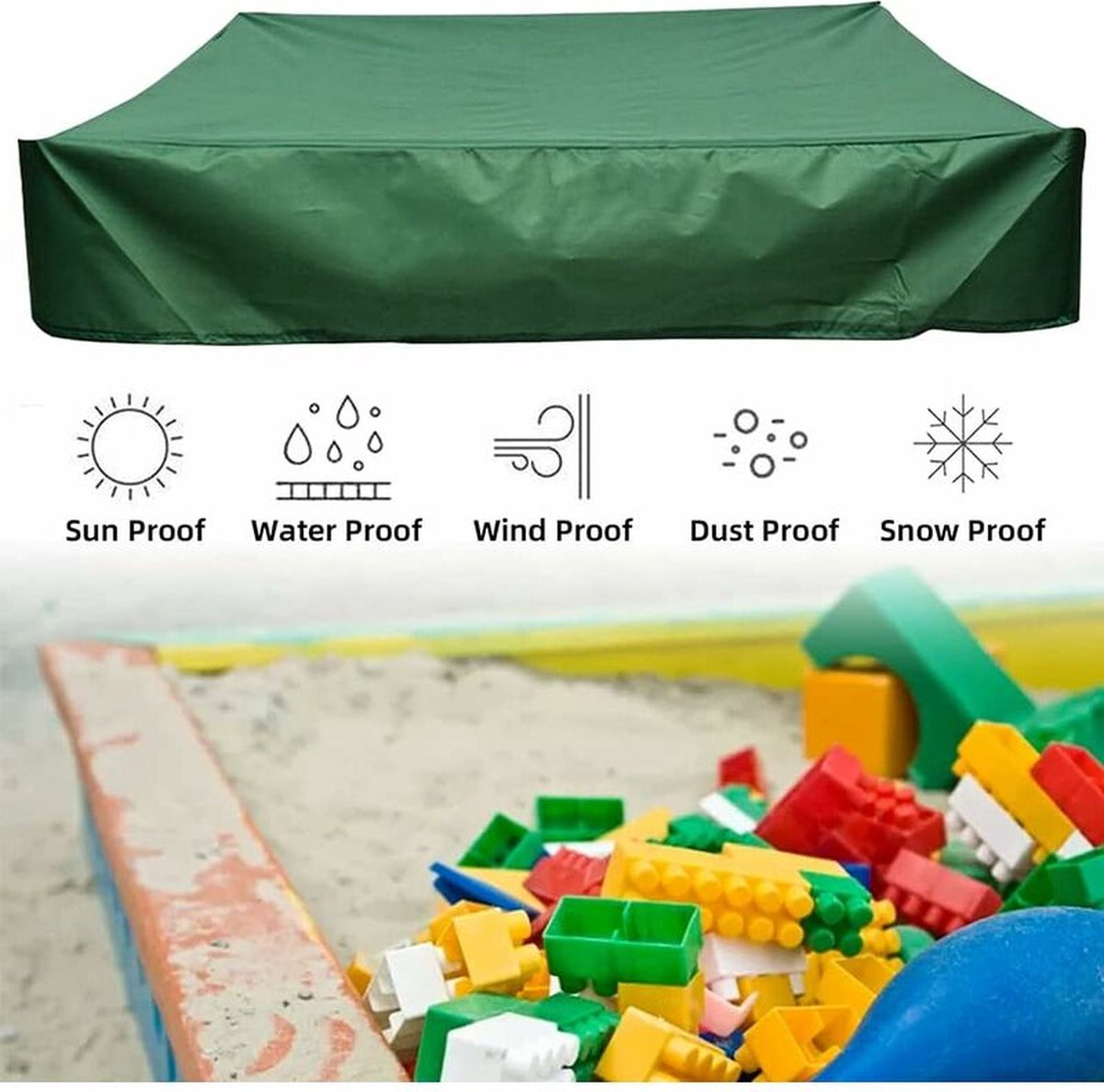 Waterproof sandpit cover - with drawstring - green - 120 x 120 x 20 cm - for sandpit, pool, patio, garden, square - Oxford cloth - waterproof, windproof, dustproof - suitable for protecting children's toys - Image 3
