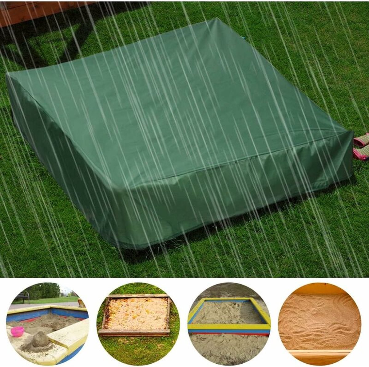 Waterproof sandpit cover - with drawstring - green - 120 x 120 x 20 cm - for sandpit, pool, patio, garden, square - Oxford cloth - waterproof, windproof, dustproof - suitable for protecting children's toys - Image 4