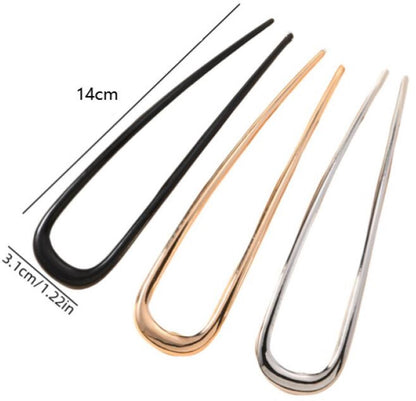 U-Shaped Hairpin - 3 Pieces - Hair Pin - Metal - U-Shaped Large Hairpins - Hair Jewelry - Elegant Updo Chignon Pins - Updo Hair Sticks - For Women - 14cm - Gold/Silver/Black - Image 2