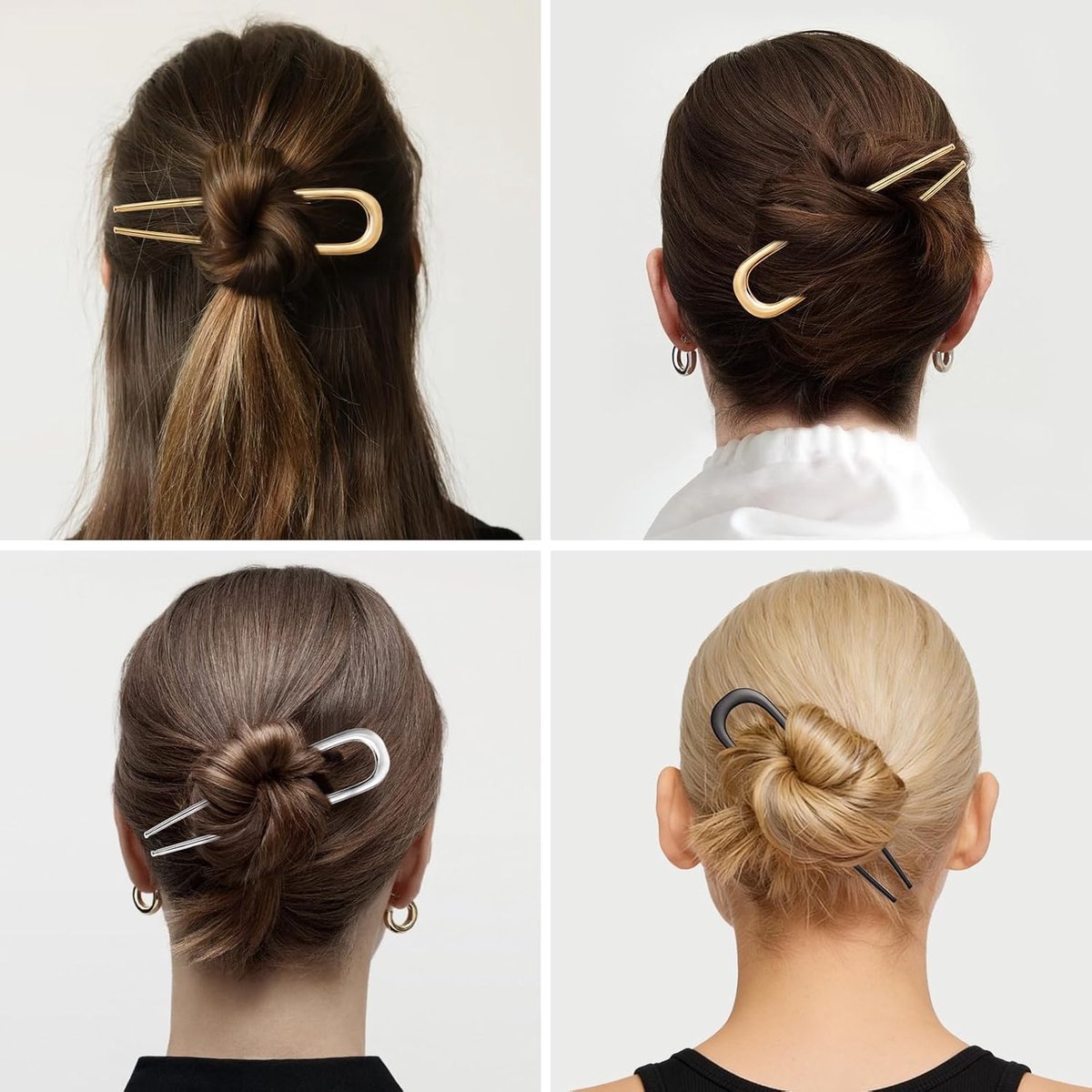 U-Shaped Hairpin - 3 Pieces - Hair Pin - Metal - U-Shaped Large Hairpins - Hair Jewelry - Elegant Updo Chignon Pins - Updo Hair Sticks - For Women - 14cm - Gold/Silver/Black - Image 3