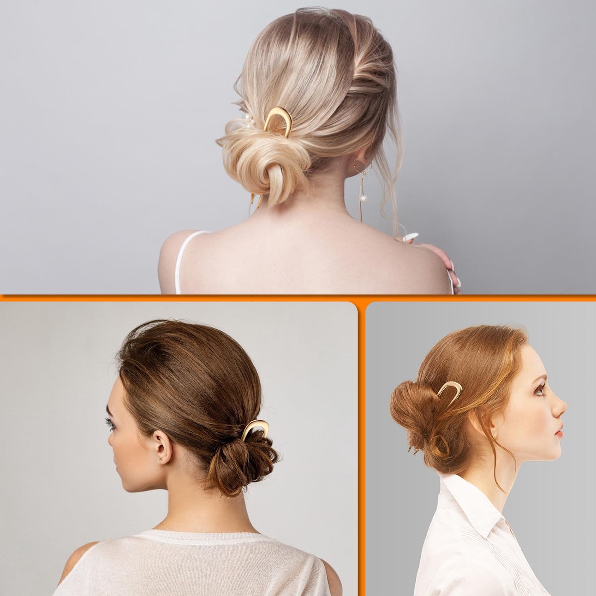 U-Shaped Hairpin - 3 Pieces - Hair Pin - Metal - U-Shaped Large Hairpins - Hair Jewelry - Elegant Updo Chignon Pins - Updo Hair Sticks - For Women - 14cm - Gold/Silver/Black - Image 4