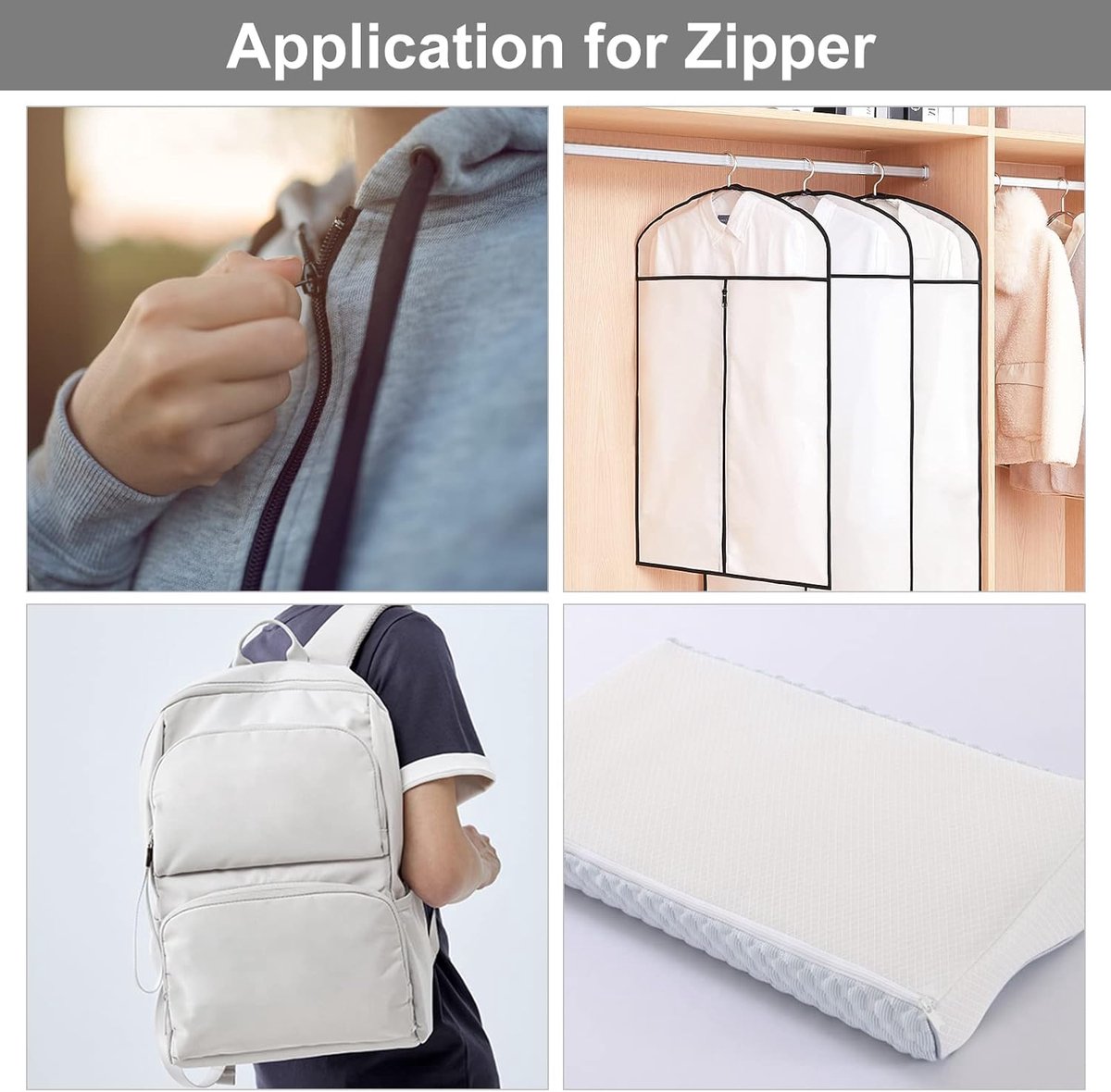 Zippers - 1 Roll - Zipper - Includes 20 Replacement Zippers - Nylon - Metal - Replacement Zipper Set - Zipper Closure Repair Kit - Suitable for Bags, Clothing and Bedding - 10m*2.7cm - Black - Image 5