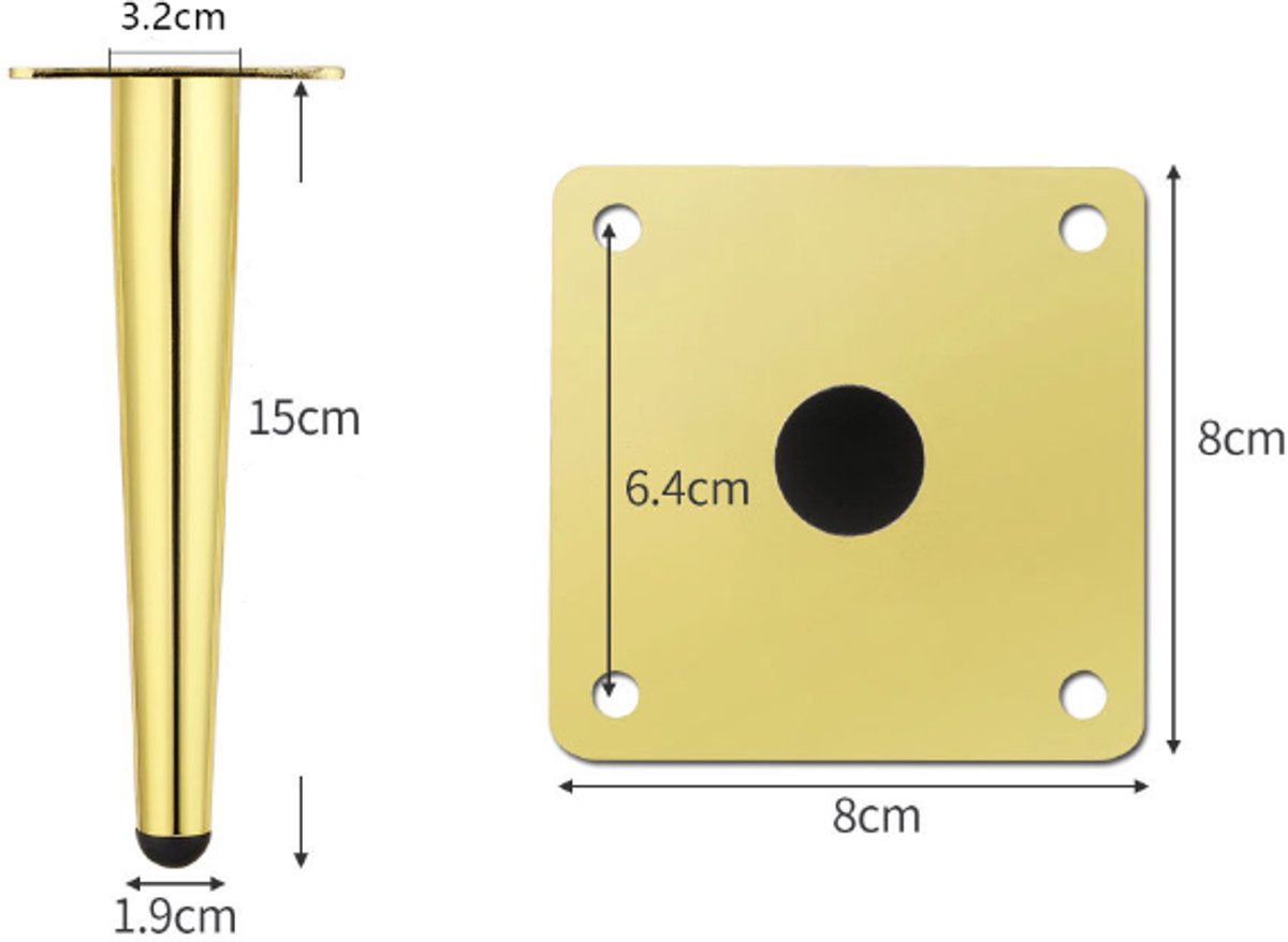 Furniture legs - 4 pieces - 15 cm - Table legs - Furniture leg - Sofa leg - Furniture legs - Cabinet legs - Furniture leg fittings - Gold - Metal - For cabinet, sofa and table - Image 4