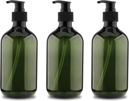 Pump bottles - Shampoo dispensers - soap dispenser - 3 pieces - 500 ml - refillable - PET - Transparent green - for conditioner, shower gel and lotion