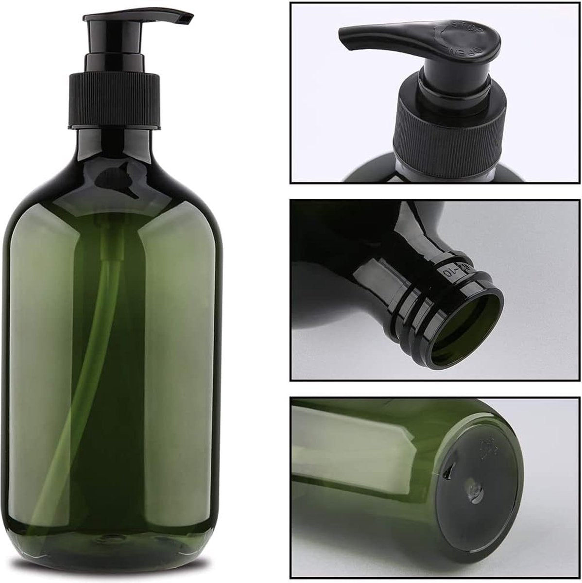 Pump bottles - Shampoo dispensers - soap dispenser - 3 pieces - 500 ml - refillable - PET - Transparent green - for conditioner, shower gel and lotion - Image 4