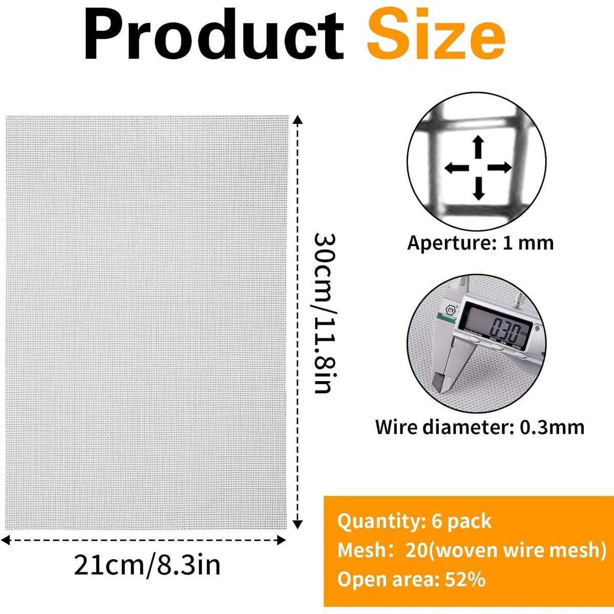 Sieve metal - 6 pieces - 30 x 21 cm - Insect net - 20 mesh - Fine mesh - Metal mesh - Insect mesh - Mouse mesh - Silver - Stainless steel - For cages, ventilation openings, gardens, window screens and filters - Image 6