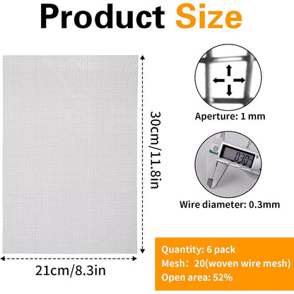 Sieve metal - 6 pieces - 30 x 21 cm - Insect net - 20 mesh - Fine mesh - Metal mesh - Insect mesh - Mouse mesh - Silver - Stainless steel - For cages, ventilation openings, gardens, window screens and filters - Image 6