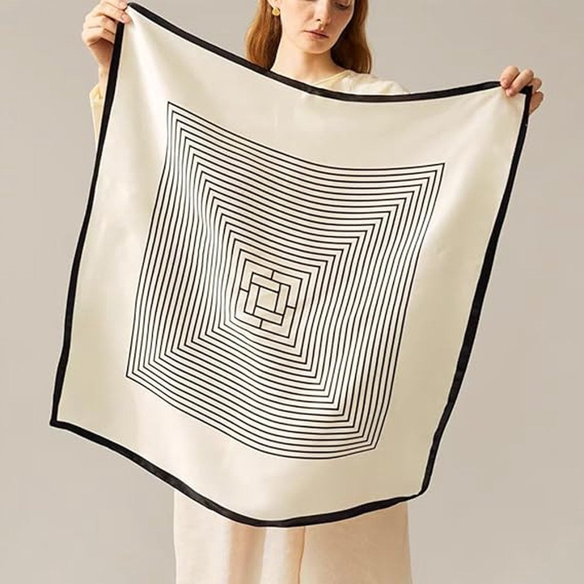 Women's Scarf - Scarves - Stole - Square Scarf - Satin Silk - Polyester - 70*70 cm - Black and White - Fashion Scarves - Image 2