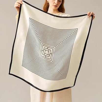 Women's Scarf - Scarves - Stole - Square Scarf - Satin Silk - Polyester - 70*70 cm - Black and White - Fashion Scarves - Image 2