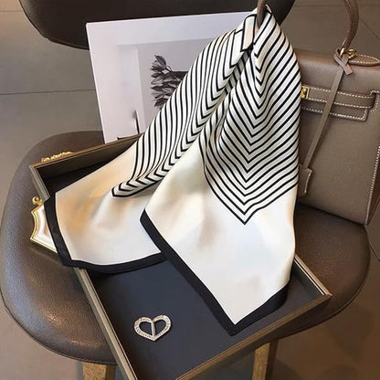 Women's Scarf - Scarves - Stole - Square Scarf - Satin Silk - Polyester - 70*70 cm - Black and White - Fashion Scarves - Image 3