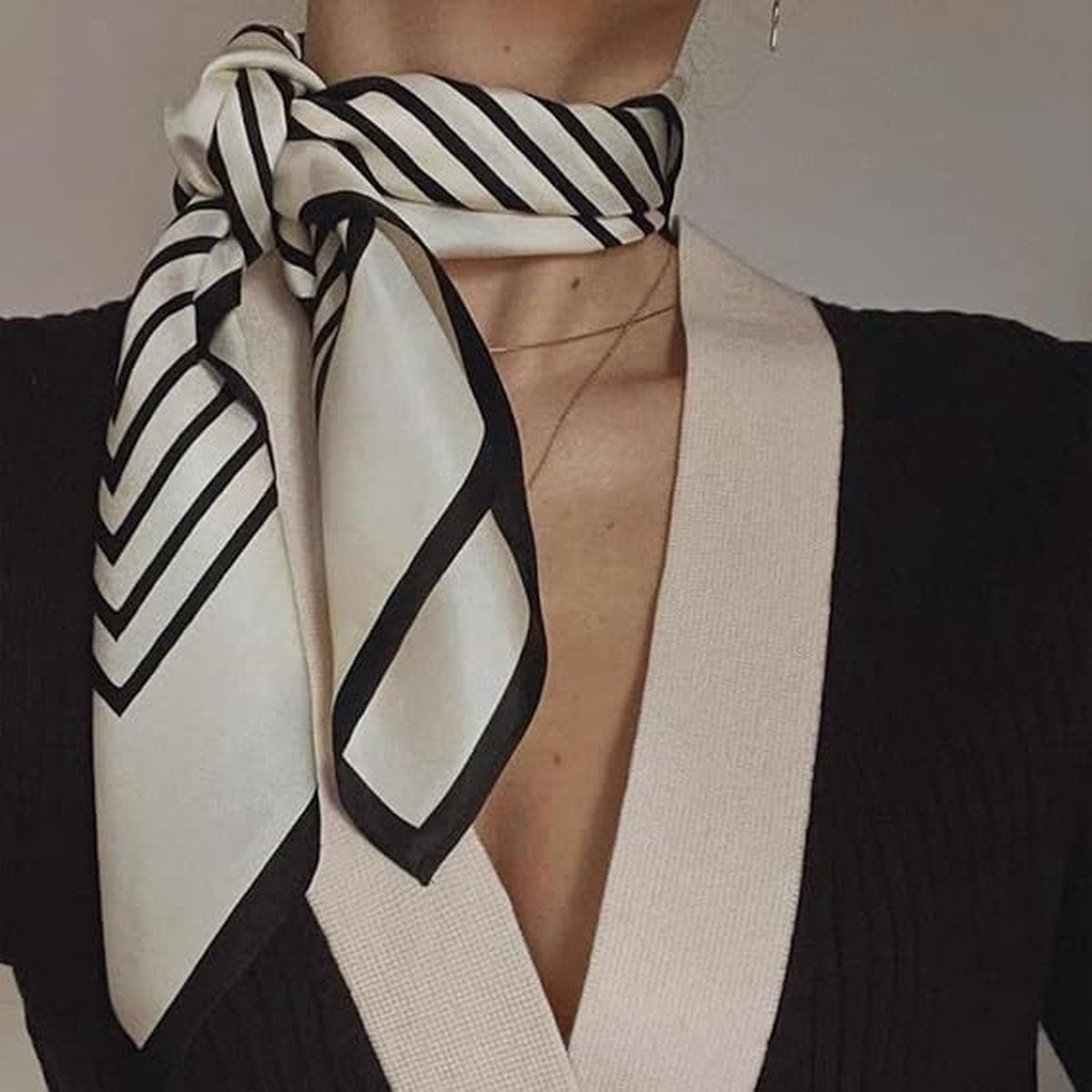 Women's Scarf - Scarves - Stole - Square Scarf - Satin Silk - Polyester - 70*70 cm - Black and White - Fashion Scarves - Image 4