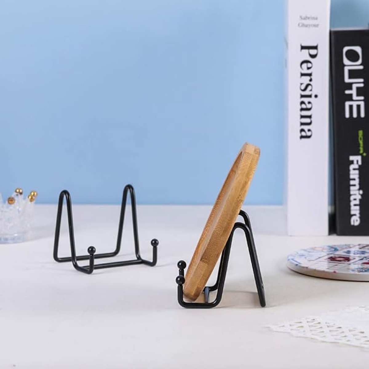5 pieces - Plate stand - Display - Holder - Decorative plates - Books - Photo frame stand - Plates - Rack - Kitchen cabinet - Metal - black - 7.6*8.3*8 cm - Image 2