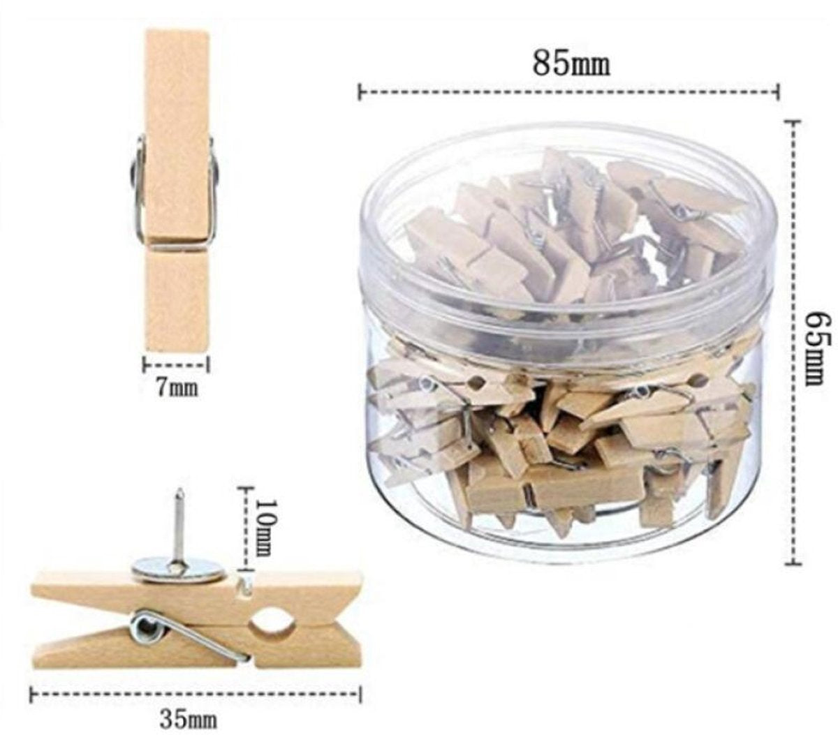 Pin Board Pins - 50 Pieces - Wooden Clip Pushpins - Pin Board Pins - Pushpins - For Memos & Photos - Wall & Wall Decoration - Suitable for Cork Board Art, Pin Boards, Craft Projects & Photography Supplies - 3.5*0.7cm - Light Brown - Image 5