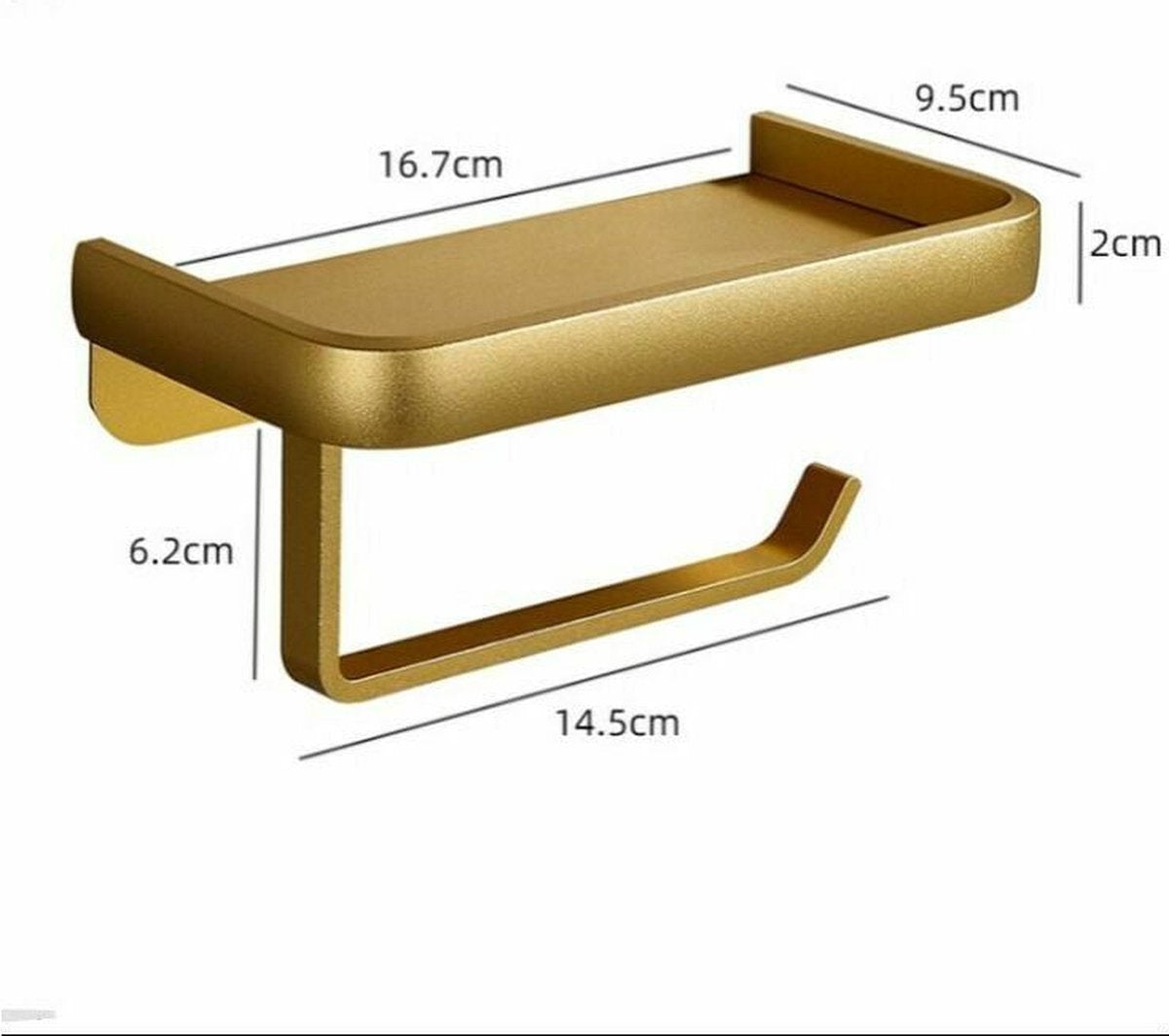 Toilet roll holder - WC roll holder - space aluminum - gold - Self-adhesive / Drilling - double layer - With shelf - 16.7 * 9.5 * 6.2 cm - Image 2