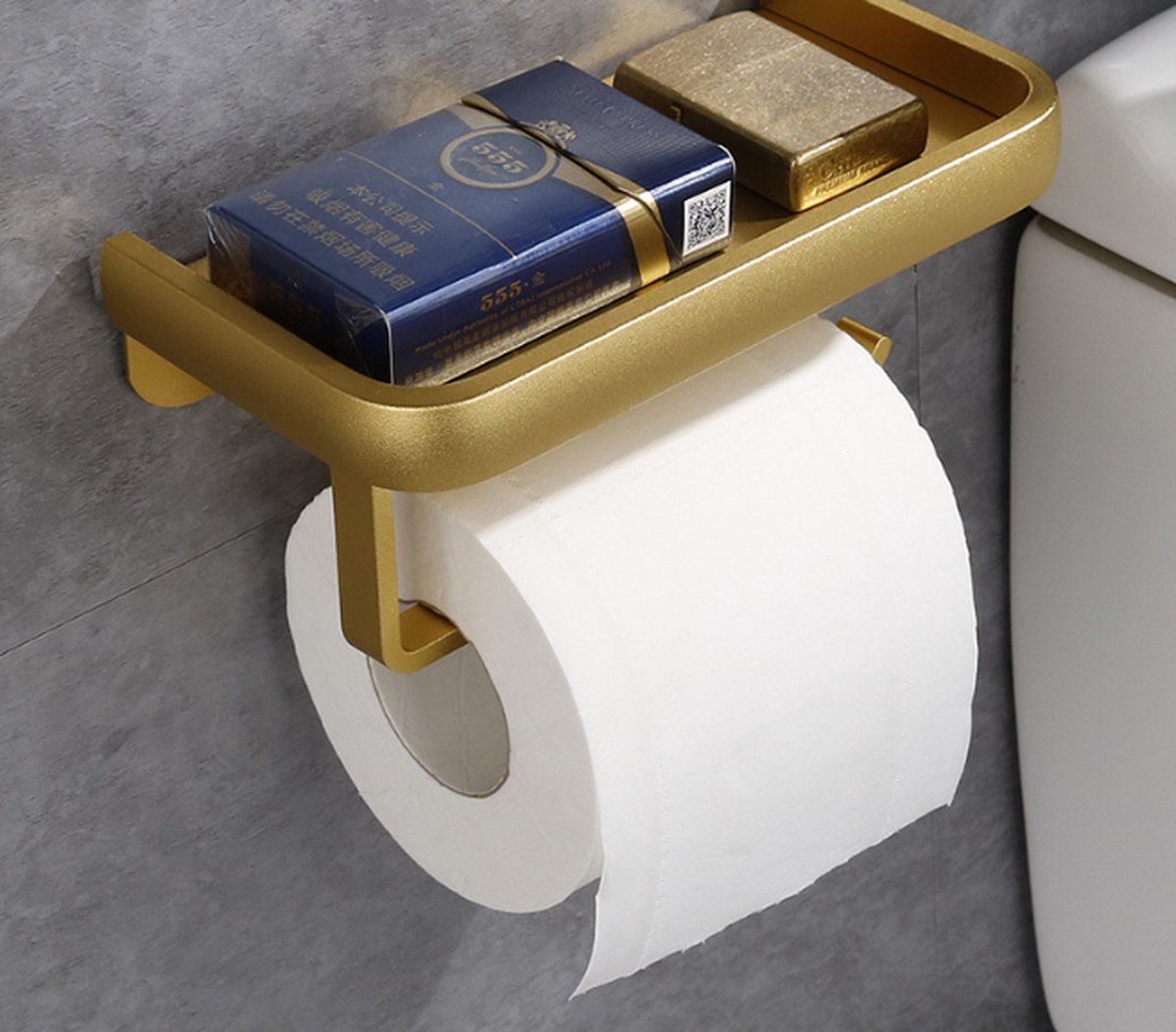 Toilet roll holder - WC roll holder - space aluminum - gold - Self-adhesive / Drilling - double layer - With shelf - 16.7 * 9.5 * 6.2 cm - Image 4