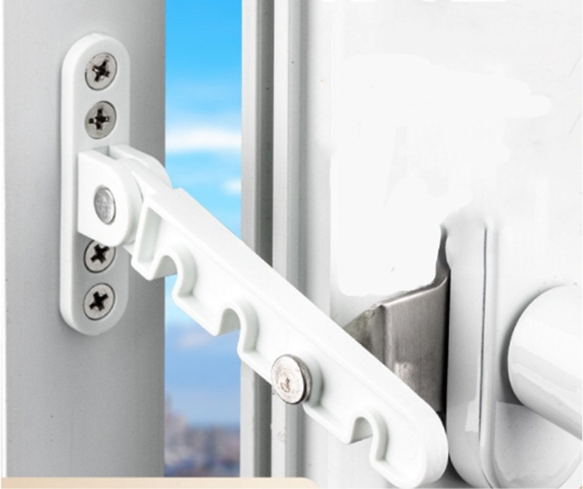 2 pieces - window holder - window limiter white - Window stays - Windows - Window fittings - Window holder & door holder - wind hook - Plastic and metal - 10.6×1.4cm - adjustable - Anti-burglary - window security - for inward-opening windows - Image 4