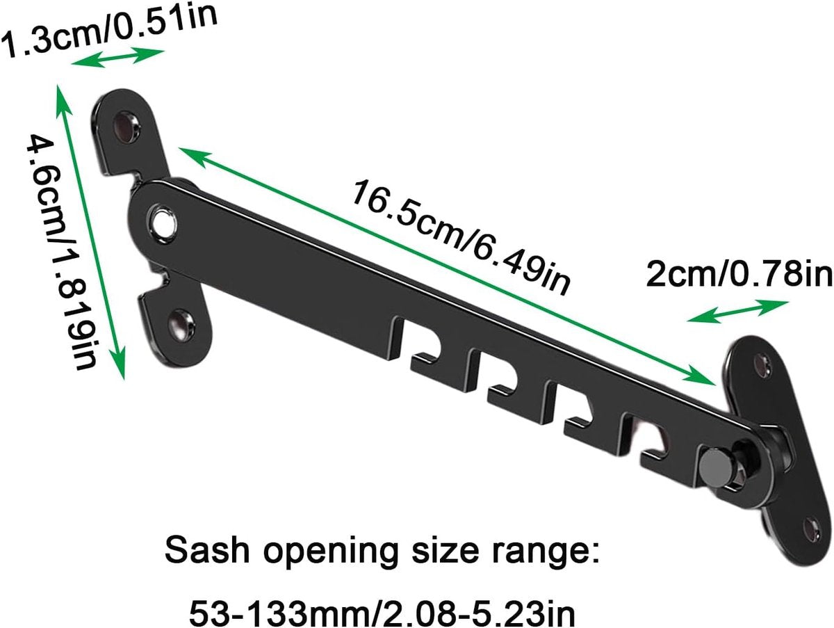 Window and Door Stopper - 2 pieces - Window Limiter - Window Security - Child Lock Window - Window Lock - 16cm - with Mounting Material - Black - Image 5