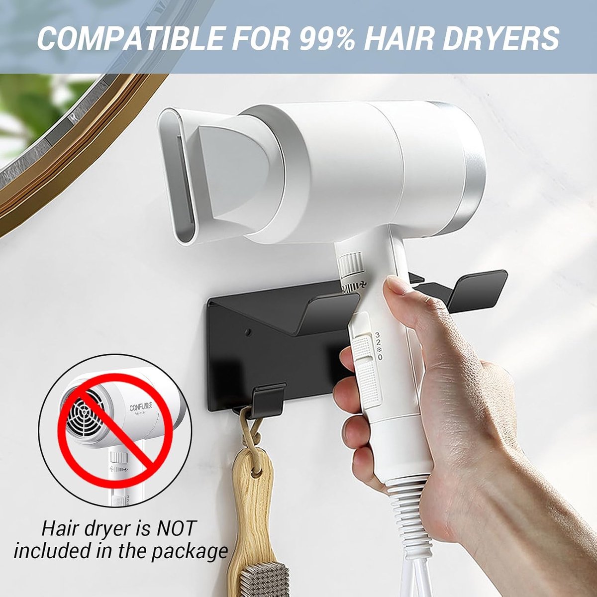 Hairdryer holder - Hairdryer holder - Hairdryer holder - Hairdryer wall bracket - Universal - wall bracket - black - 11.5*9.5*5.5cm - metal - wall bracket - Bathroom accessories - Image 3