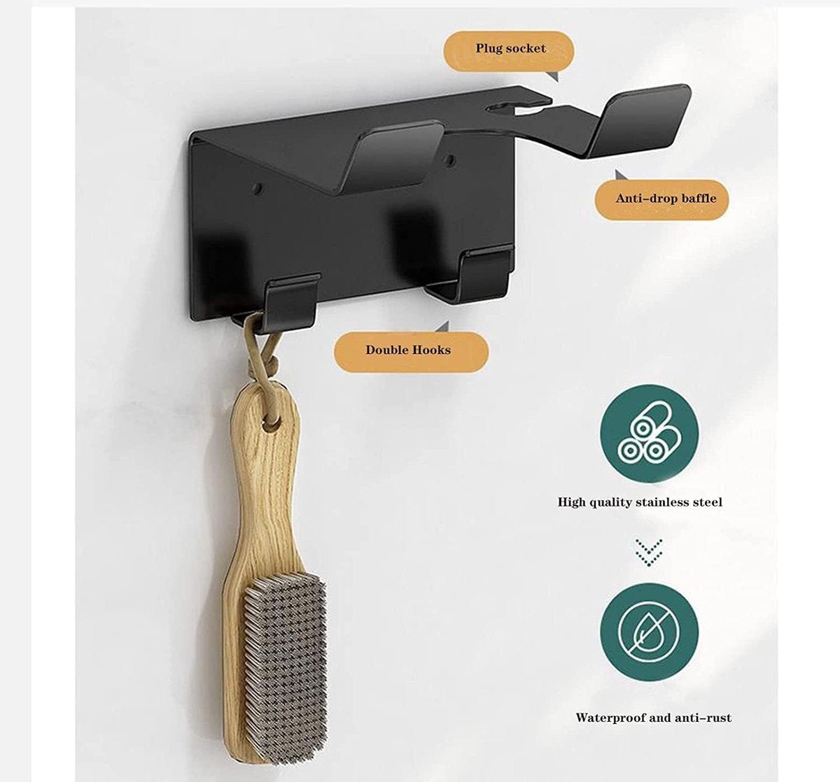 Hairdryer holder - hair dryer holder - Hairdryer Holder - Hairdryer Wall Bracket - Universal - wall mount - 11.5*9.5*5.5cm - metal - wall mount - Bathroom accessories - silver - Image 6