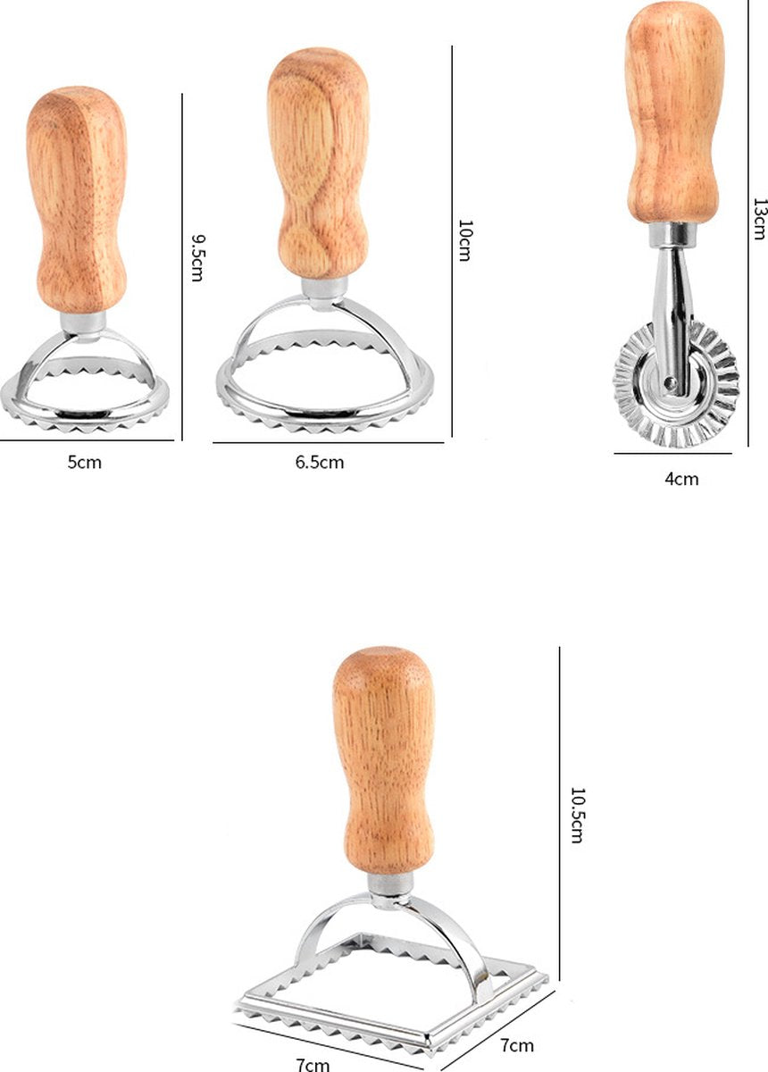 Set of 4 ravioli cutters - Ravioli makers with wooden handle - Set of 3 shape cutters and 1 pasta wheel for cutting homemade ravioli - Image 7