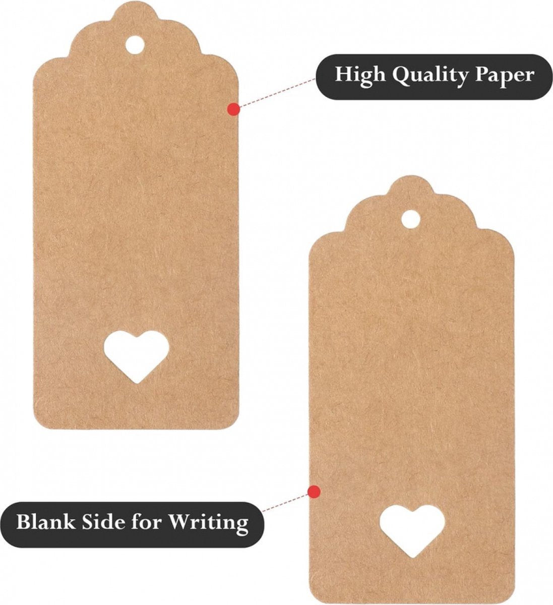 100x Kraft Cardboard Labels - With 100 Jute Rope - Gift Tags - 9.5 x 4.5 CM - Heart - Writable - Cardboard Gift Labels - Kraft Paper Name Tags - Blank Price Tags - Gift Tags - Multifunctional Label - Thick & Sturdy - Image 2