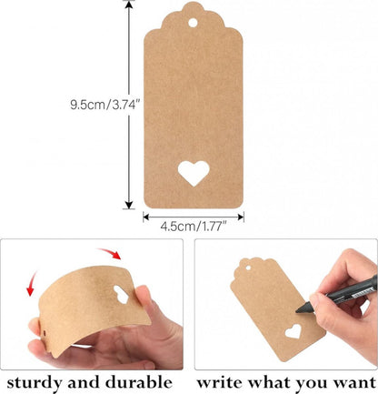 100x Kraft Cardboard Labels - With 100 Jute Rope - Gift Tags - 9.5 x 4.5 CM - Heart - Writable - Cardboard Gift Labels - Kraft Paper Name Tags - Blank Price Tags - Gift Tags - Multifunctional Label - Thick & Sturdy - Image 3