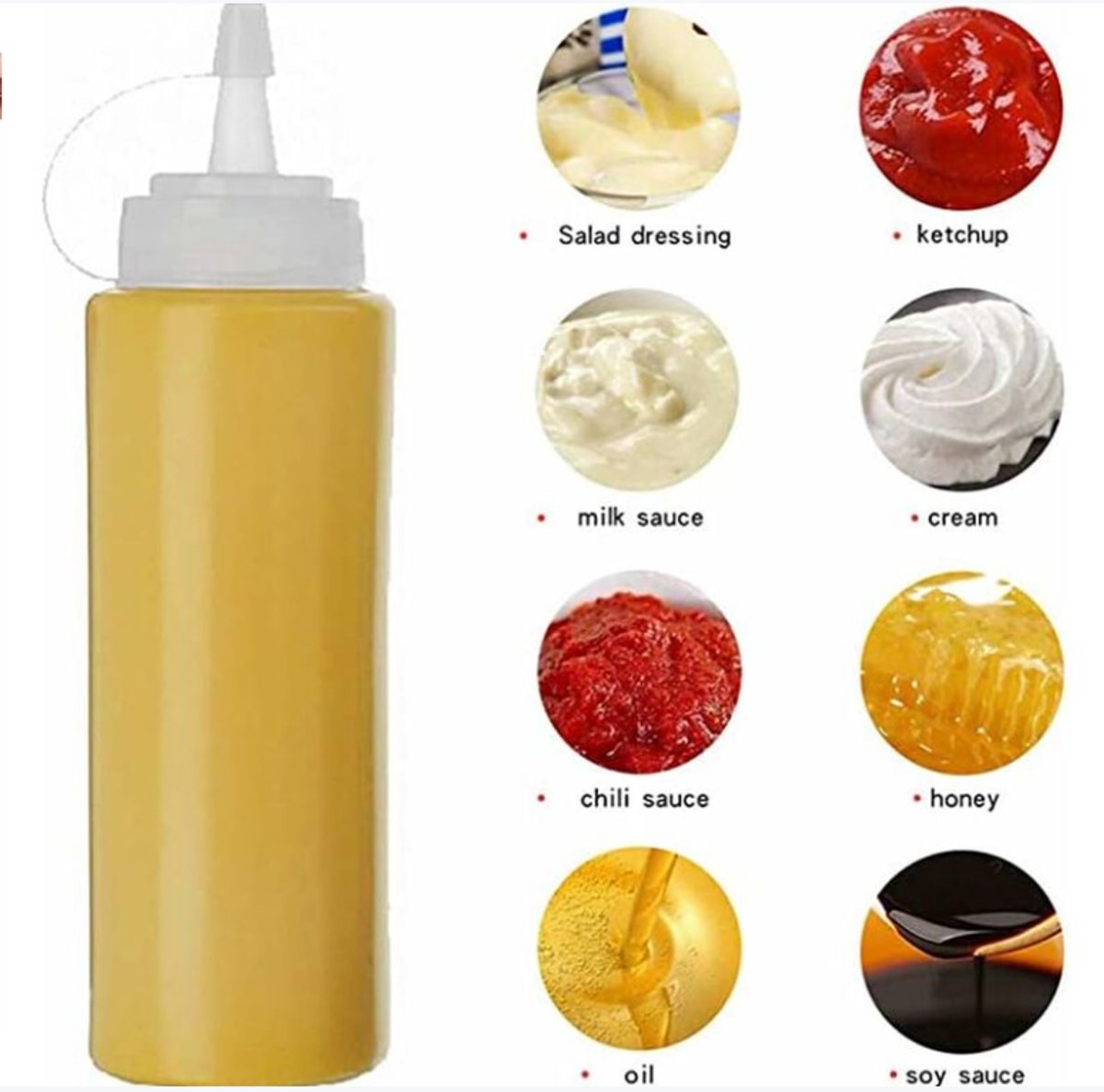 4 pieces - 200 ml - Dosing bottle - Squeeze bottle - Sauce bottle - Garnish bottle - Plastic - White - with spout cap - Leak-proof lids - With check marks - For garnish, sauce or batter - Image 3