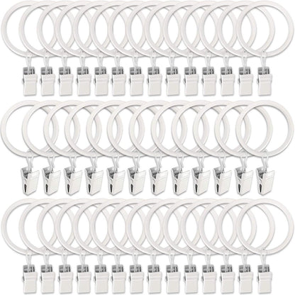 Curtain rings - 45 pieces - Inner diameter 3.8CM - White - Curtain clips for curtain rods - Metal clamps with clip - Hooks for shower curtains, towels, tea towels and dishcloths - Curtain hooks - Curtain hooks