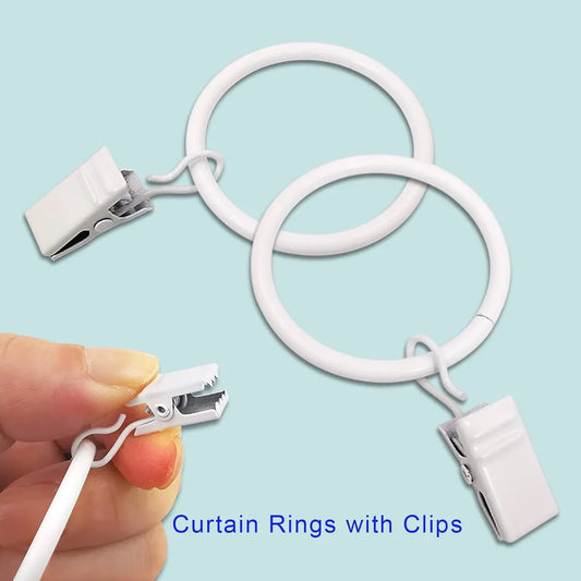 Curtain rings - 45 pieces - Inner diameter 3.8CM - White - Curtain clips for curtain rods - Metal clamps with clip - Hooks for shower curtains, towels, tea towels and dishcloths - Curtain hooks - Curtain hooks - Image 2