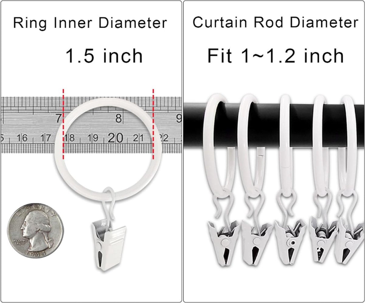Curtain rings - 45 pieces - Inner diameter 3.8CM - White - Curtain clips for curtain rods - Metal clamps with clip - Hooks for shower curtains, towels, tea towels and dishcloths - Curtain hooks - Curtain hooks - Image 3
