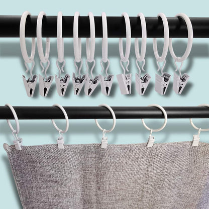 Curtain rings - 45 pieces - Inner diameter 3.8CM - White - Curtain clips for curtain rods - Metal clamps with clip - Hooks for shower curtains, towels, tea towels and dishcloths - Curtain hooks - Curtain hooks - Image 4