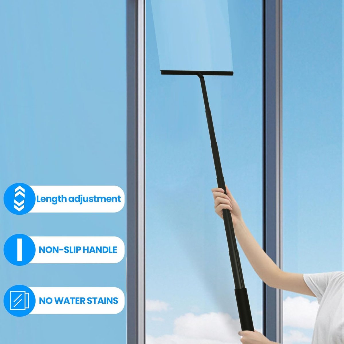 Extendable Shower Squeegee - Shower Squeegee with Holder - Squeegee Shower with 97 cm Telescopic Rod - Aluminum + Silicone - Squeegee - Window Squeegee Shower Squeegee - Squeegee Shower for Shower Doors, Mirrors, Windows, Tiles, Car Windows, Glass Cleanin - Image 3