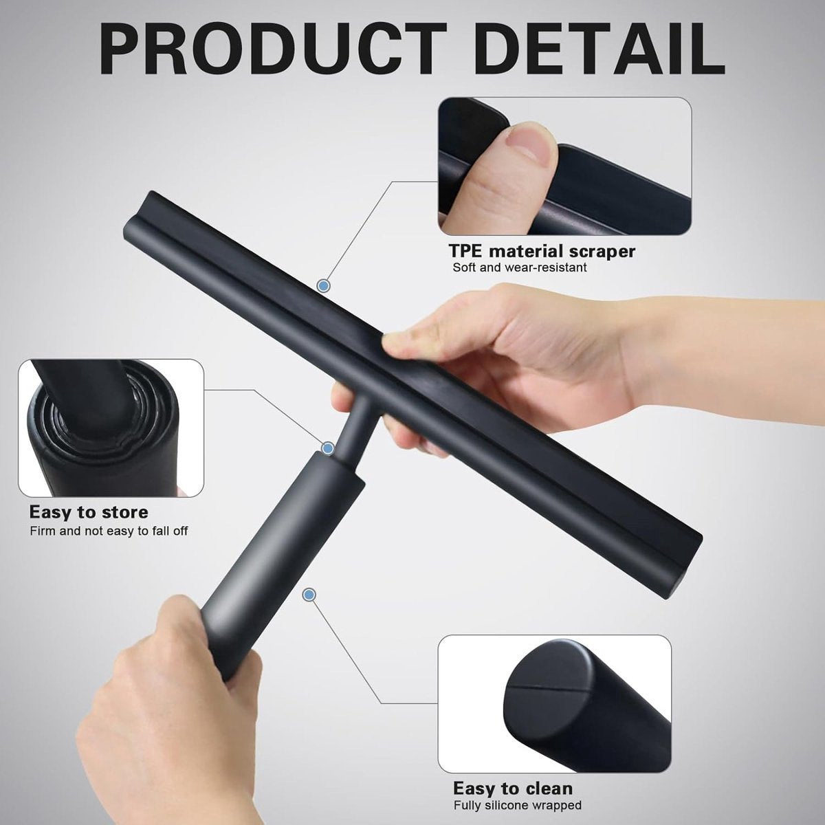 Extendable Shower Squeegee - Shower Squeegee with Holder - Squeegee Shower with 97 cm Telescopic Rod - Aluminum + Silicone - Squeegee - Window Squeegee Shower Squeegee - Squeegee Shower for Shower Doors, Mirrors, Windows, Tiles, Car Windows, Glass Cleanin - Image 5