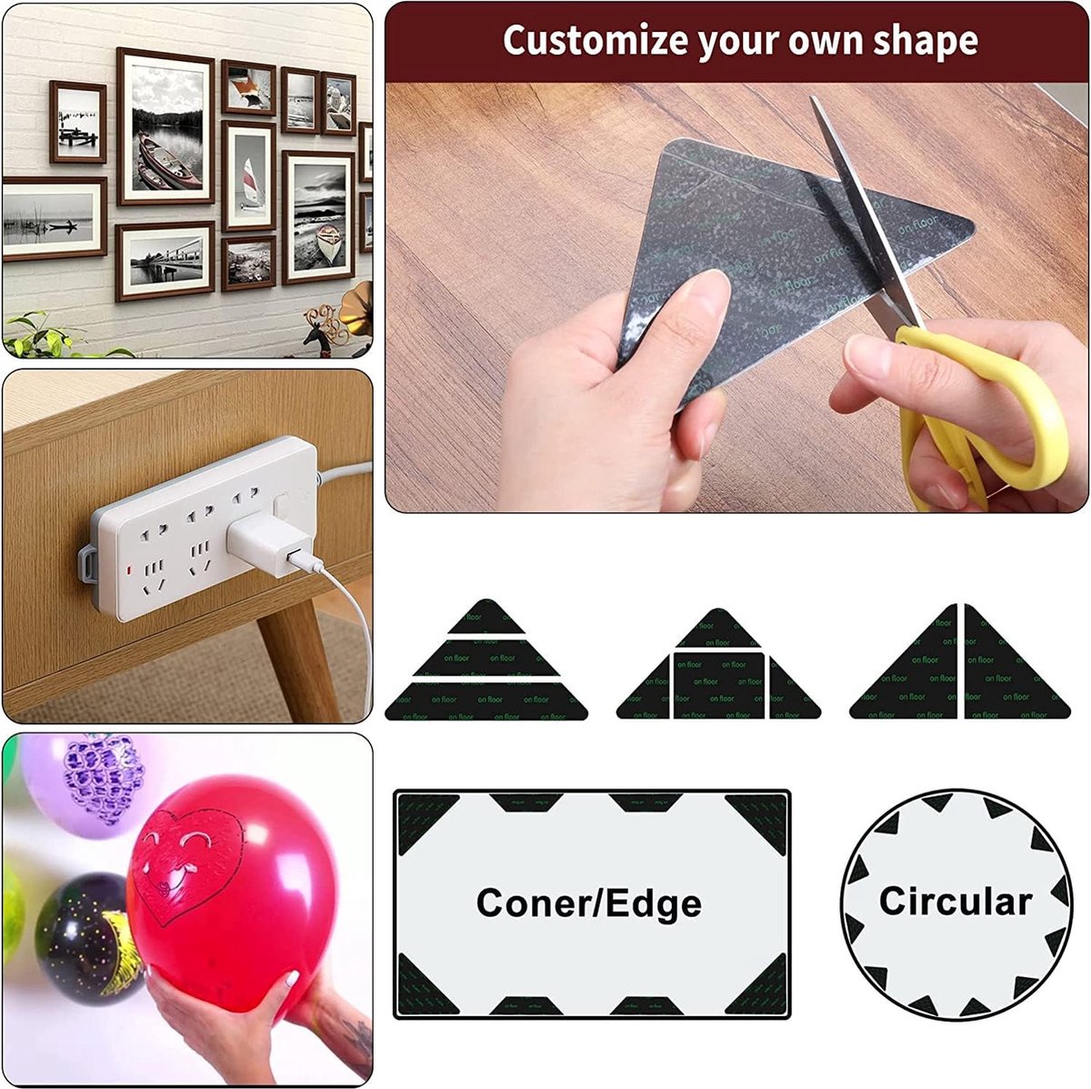 Anti-slip corners - Carpet tape - Carpet grippers - 8 pieces - Anti-slip mat, rug, carpet - Reusable pads - Self-adhesive double-sided - Image 2