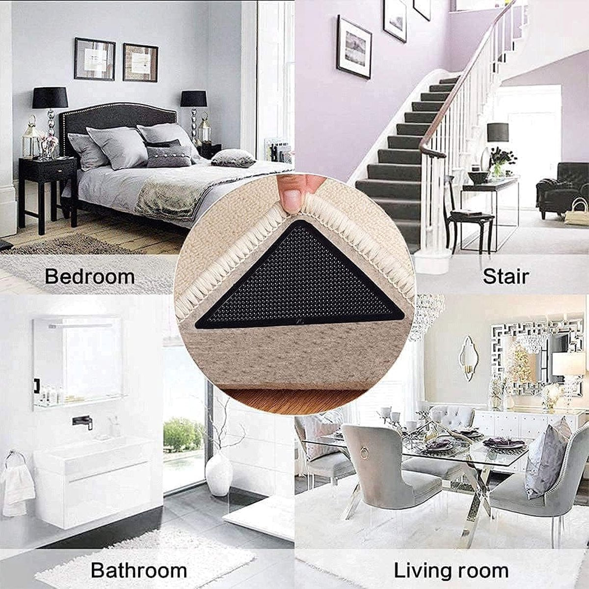 Anti-slip corners - Carpet tape - Carpet grippers - 8 pieces - Anti-slip mat, rug, carpet - Reusable pads - Self-adhesive double-sided - Image 5